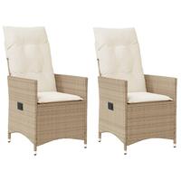 Havestole 2 stk. med lænefunktion og hynder polyrattan beige