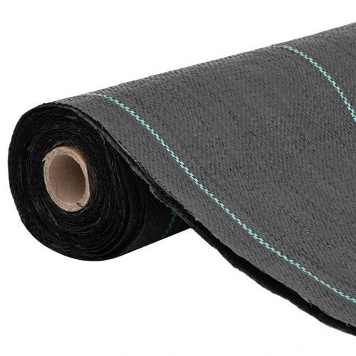 Ukrudtsdug 0,5 × 200 m - sort PP, 60 g/m² med grønne striber