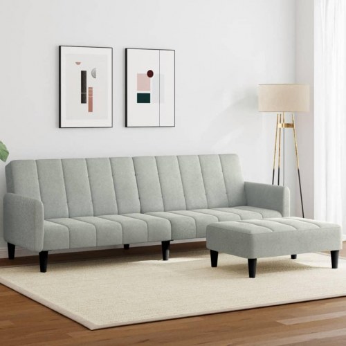 2-personers sovesofa med fodskammel i velour lysegrå