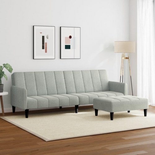 2-personers sovesofa med fodskammel i velour lysegrå