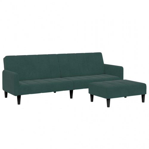 2-personers sovesofa med fodskammel i velour - mørkegrøn