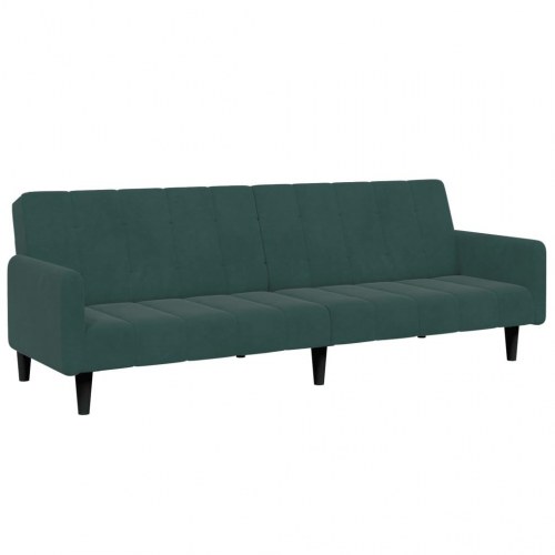 2-personers sovesofa med fodskammel i velour - mørkegrøn