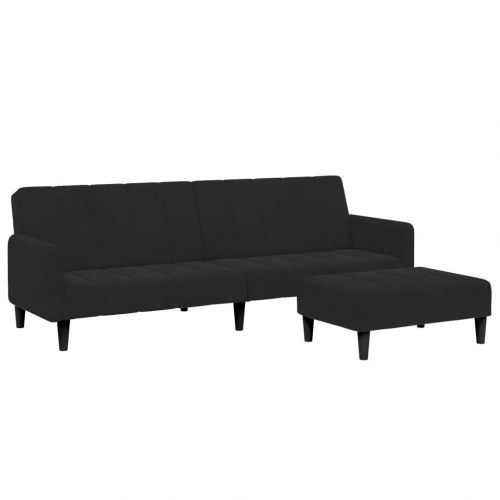 2-personers sovesofa med fodskammel i velour - sort