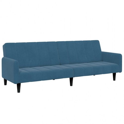2-personers sovesofa med fodskammel i velour blå