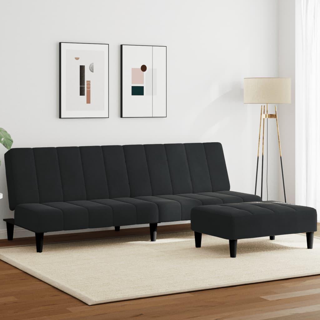 2-personers sovesofa med fodskammel i velour - sort