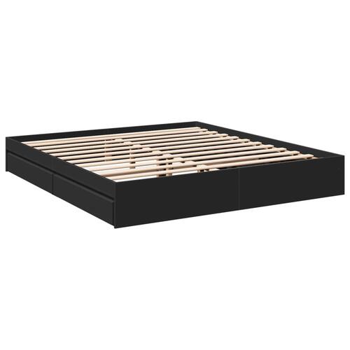 Sengeramme med skuffer 200x200 cm konstrueret træ sort