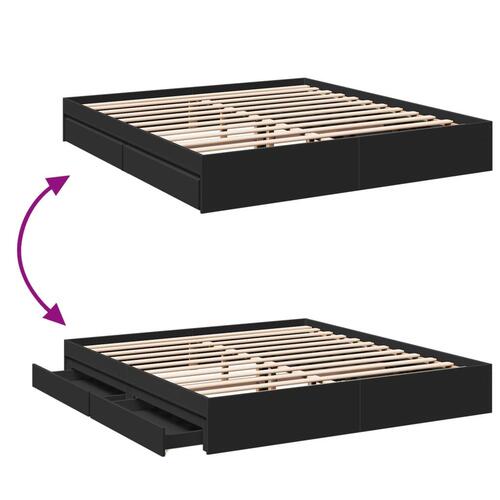 Sengeramme med skuffer 200x200 cm konstrueret træ sort