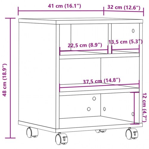 Printerstativ med hjul 41×32×48 cm - sonoma-eg