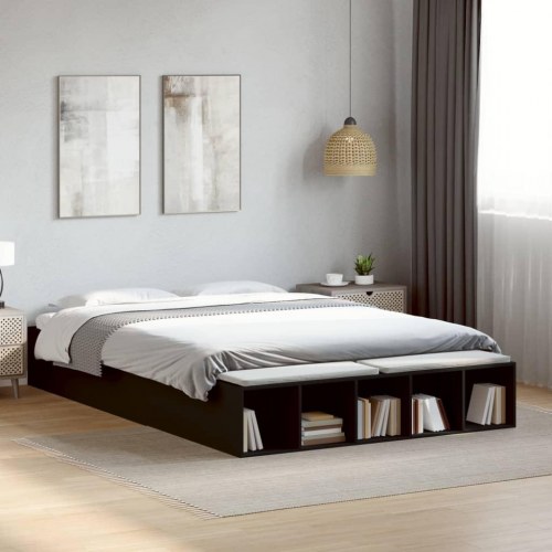 Sengestel 160x200 cm massivt træ sort