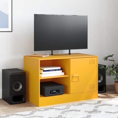 TV-bord i koldvalset stål 67 x 39 x 44 cm - sennepsgul