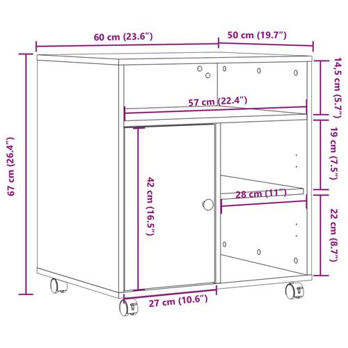 Printerstativ med hjul 60x50x67 cm sort