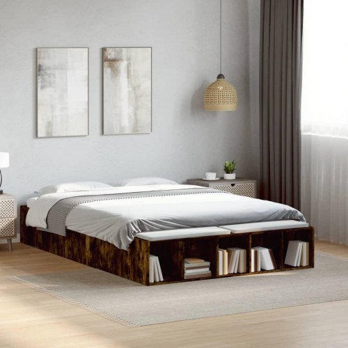 Sengestel 135x190 cm konstrueret træ røget eg