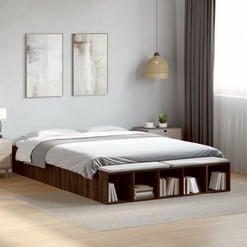 Sengestel 150x200 cm konstrueret træ brun eg