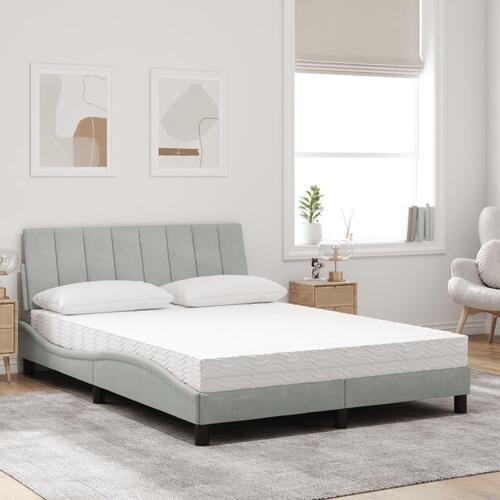 Seng med madras 140x190 cm velour lysegrå