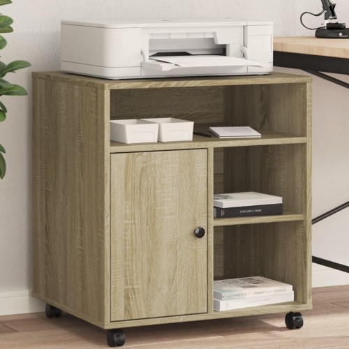 Printerstativ med hjul 60 × 50 × 67 cm - sonoma-eg