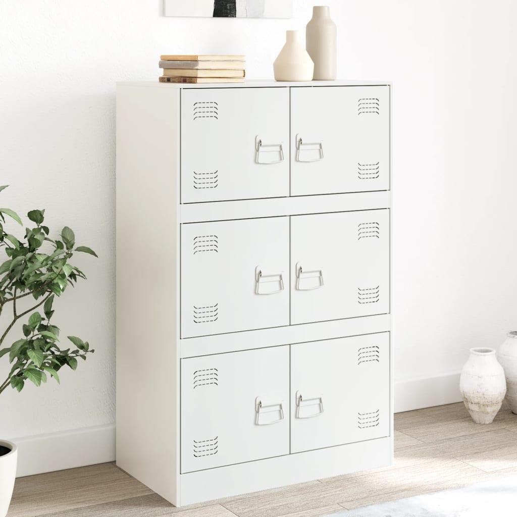 Skab/skænk i stål - 67 × 39 × 107 cm, hvid, 6 låger