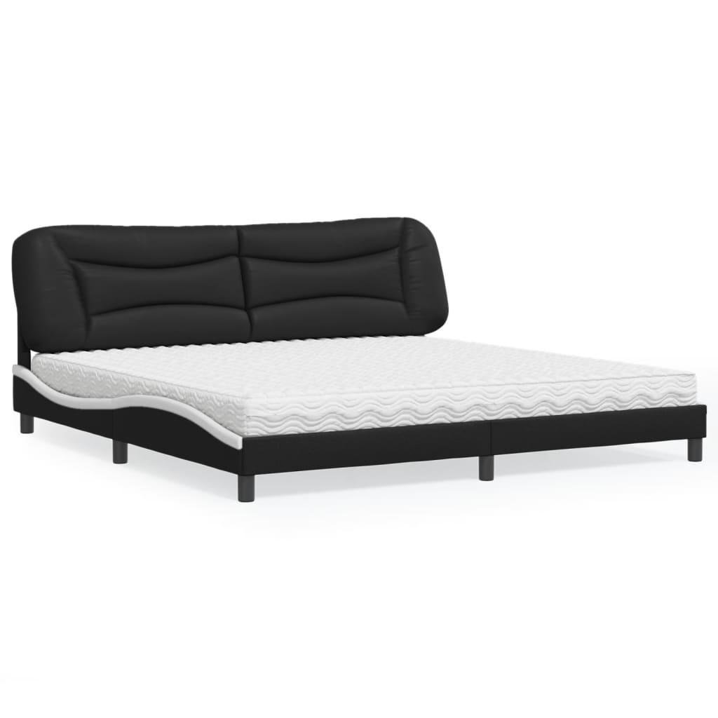 Seng med madras Hvar 200x200 cm - kunstlæder, sort/hvid