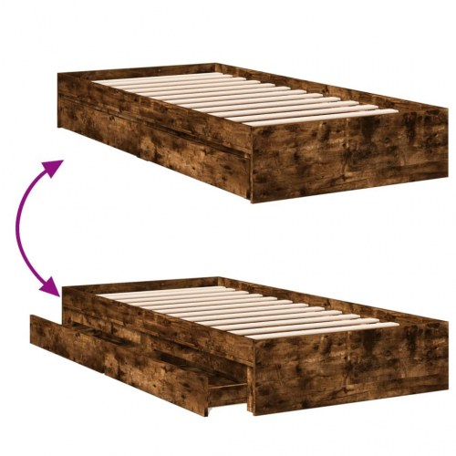 Sengeramme med 4 skuffer 100 x 200 cm - røget egetræ