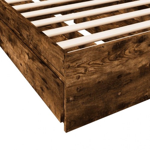 Sengeramme med 4 skuffer 100 x 200 cm - røget egetræ