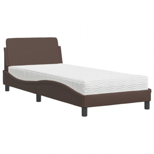 Seng med madras Dover 90x190 cm kunstlæder brun