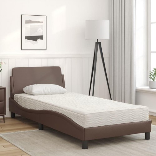 Seng med madras Dover 90x190 cm kunstlæder brun