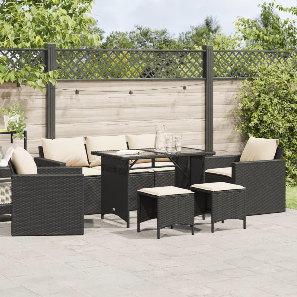 Sofasæt Til Haven 6 Dele Med Hynder Polyrattan - Sort og cremefarvet / Glas