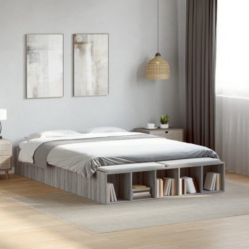 Sengestel 135 x 190 cm med opbevaring - grå sonoma-eg