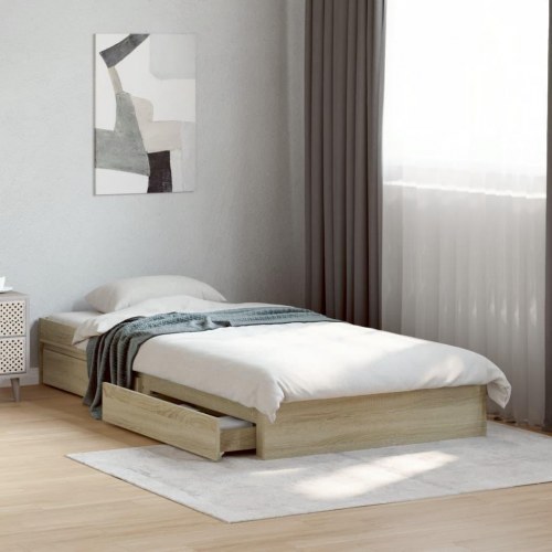 Sengeramme med 4 skuffer 100 x 200 cm - sonoma-eg
