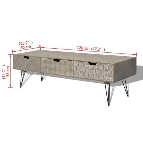 Tv-bord med 3 skuffer 120x40x36 cm grå