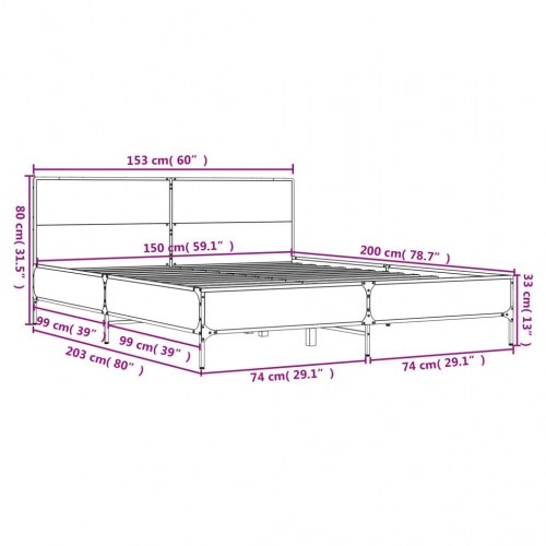 Sengestel med hovedgærde 150 x 200 cm - grå sonoma-eg