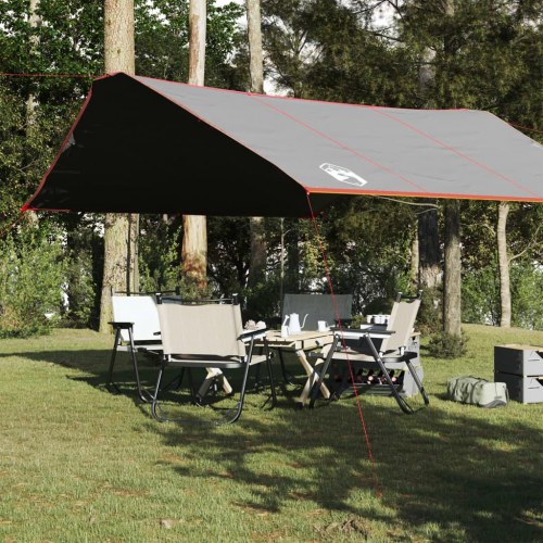 Tarp 420 × 440 cm - vandafvisende campingpresenning, grå/orange