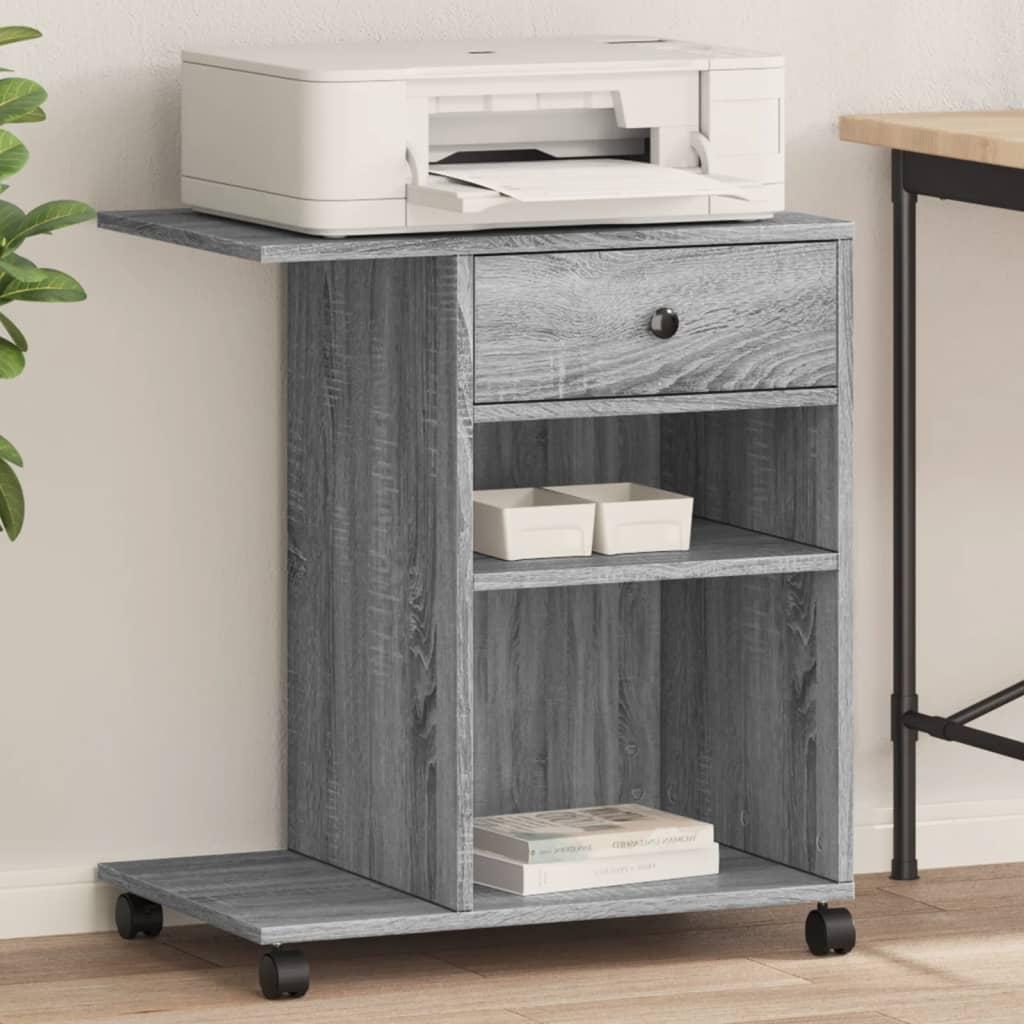 Printerstativ med hjul - 60×40×68,5 cm, grå sonoma-eg