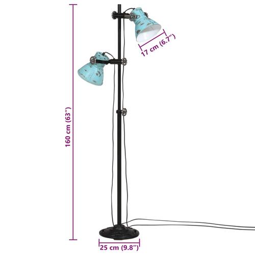 Gulvlampe 25 W 25x25x90/140 cm E27 rustik blå