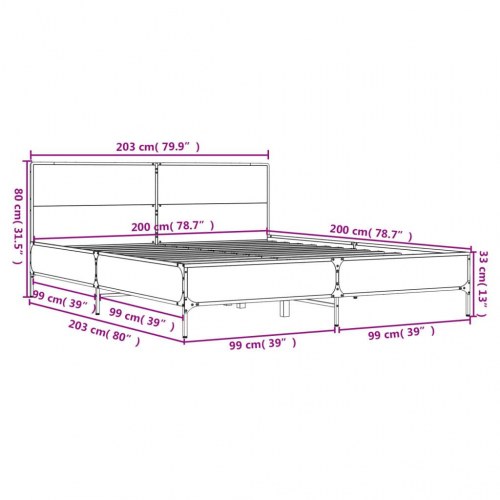 Sengestel 200 x 200 cm med hovedgærde - røget egetræsfarve