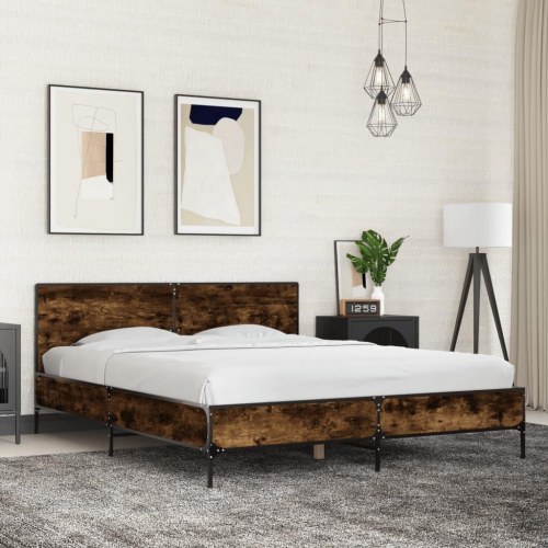 Sengestel 150 x 200 cm med hovedgærde - røget egetræ