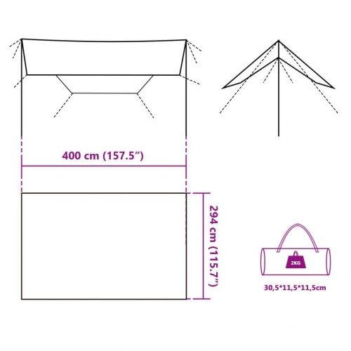 Tarp 400 × 294 cm - vandafvisende campingpresenning, blå