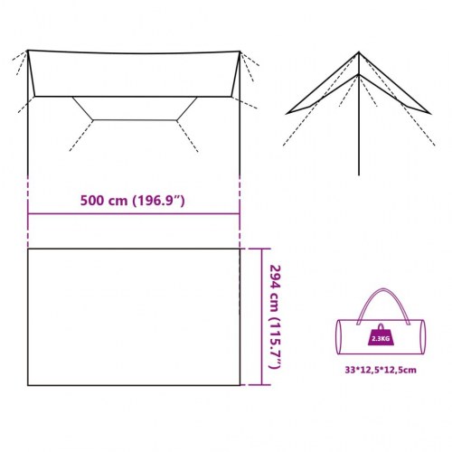 Tarp 500 x 294 cm - vandafvisende campingpresenning, grå/orange