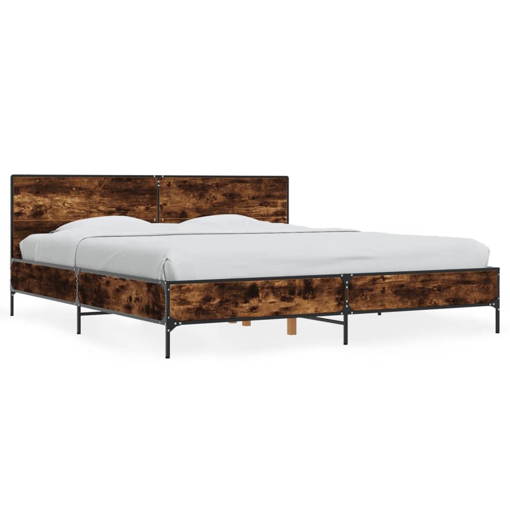 Sengestel 180x200cm konstrueret træ og metal røget egetræsfarve billede