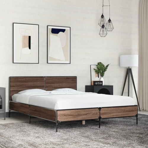 Sengestel med hovedgærde 120 x 200 cm - brun egetræ