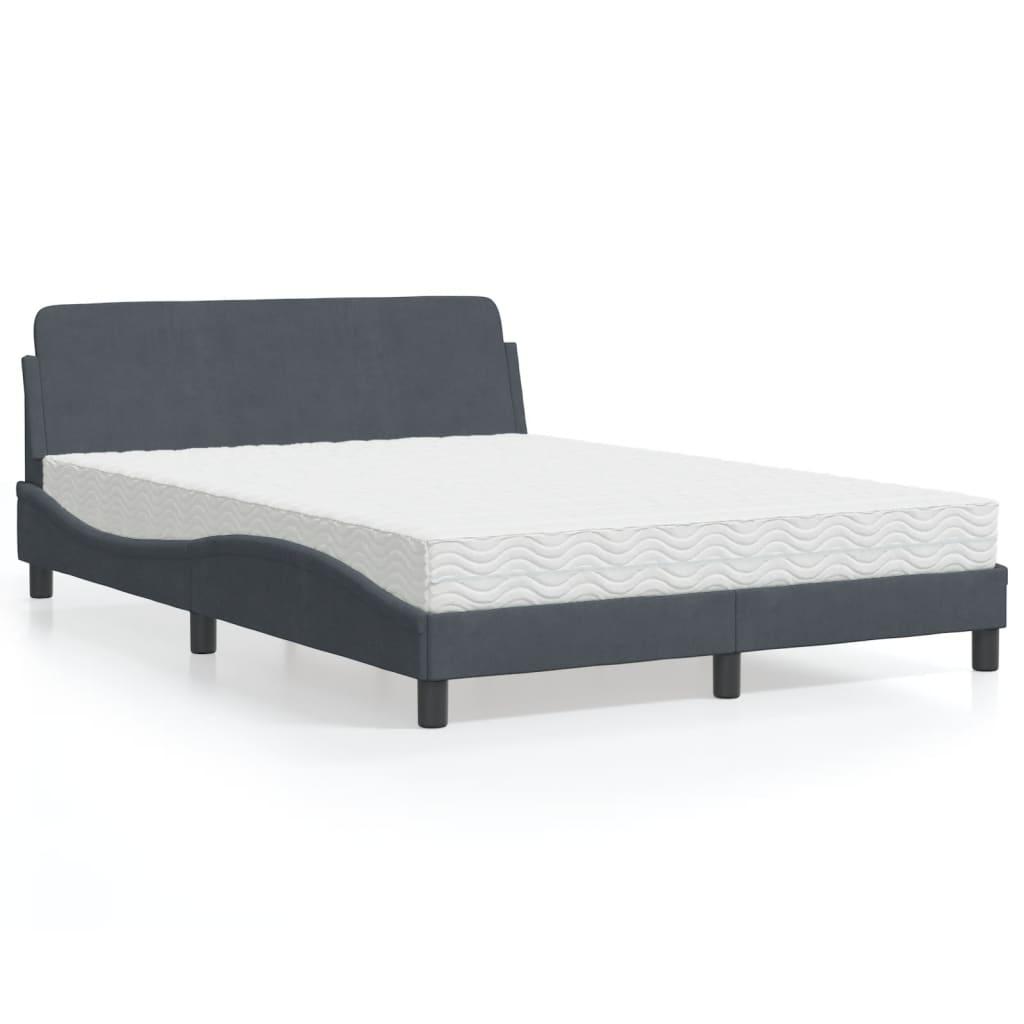 Seng med madras 140x190 cm velour mørkegrå