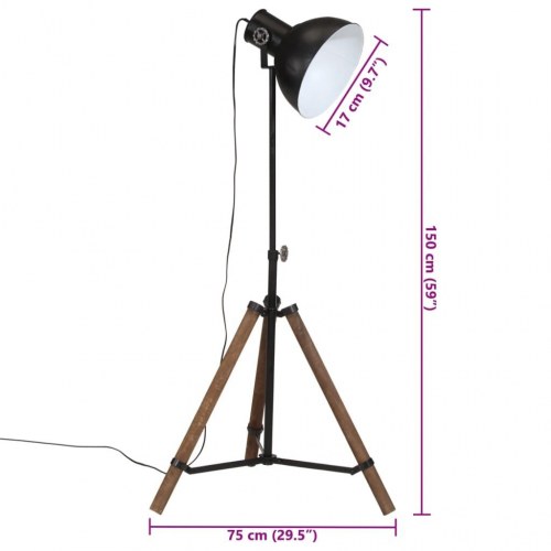 Industriel gulvlampe på trefod - 75×75×90-150 cm, E27 25 W, sort