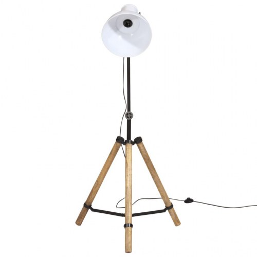 Gulvlampe i jern og massivt mangotræ - hvid