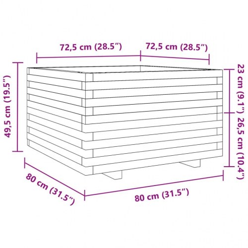 Plantekasse 80 x 80 x 49,5 cm i massivt fyrretræ - hvid