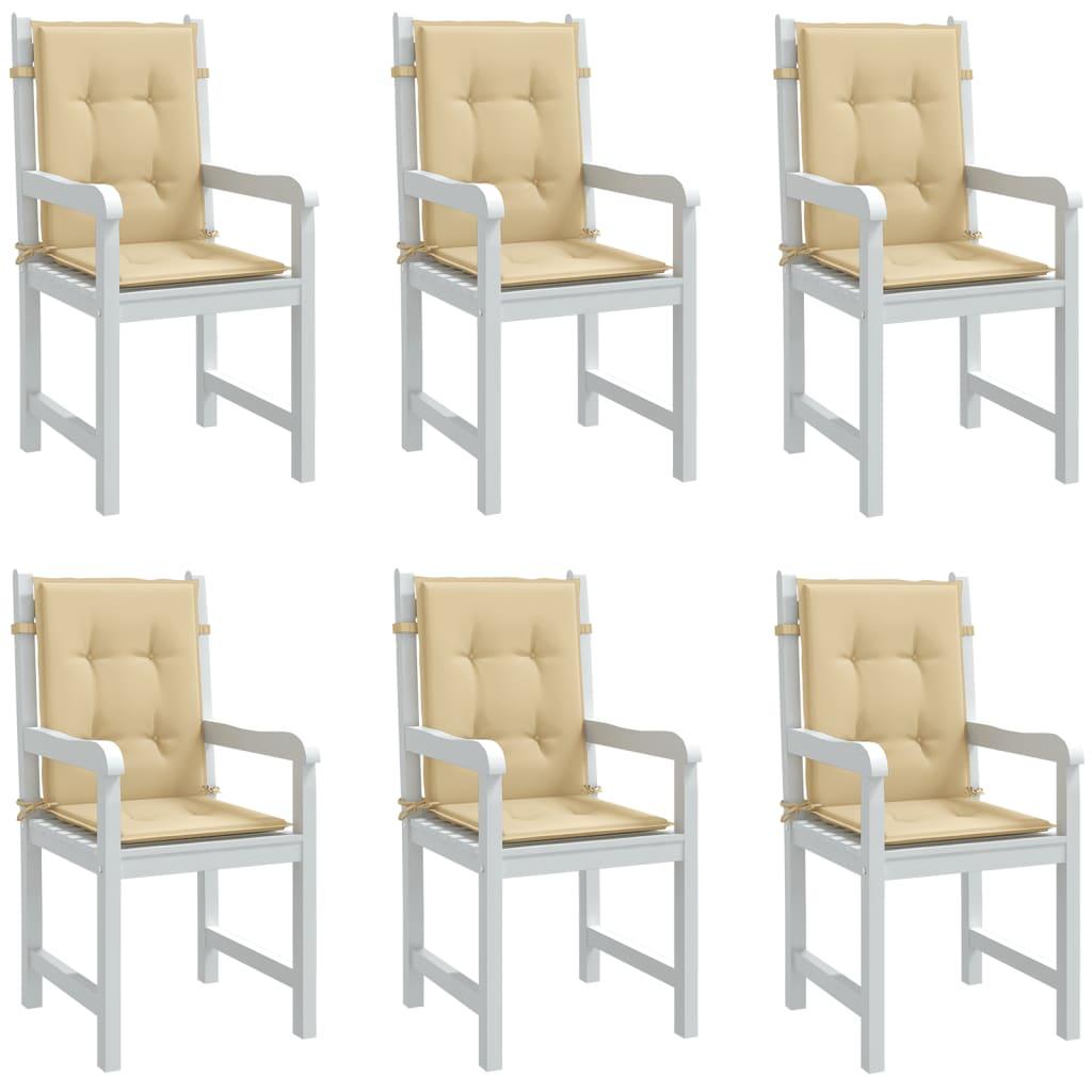 Stolehynder med lav ryg 6 stk. 100x50x4 cm stof beige