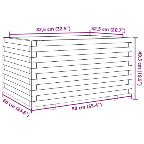 Plantekasse i massivt fyrretræ 90 x 60 x 49,5 cm