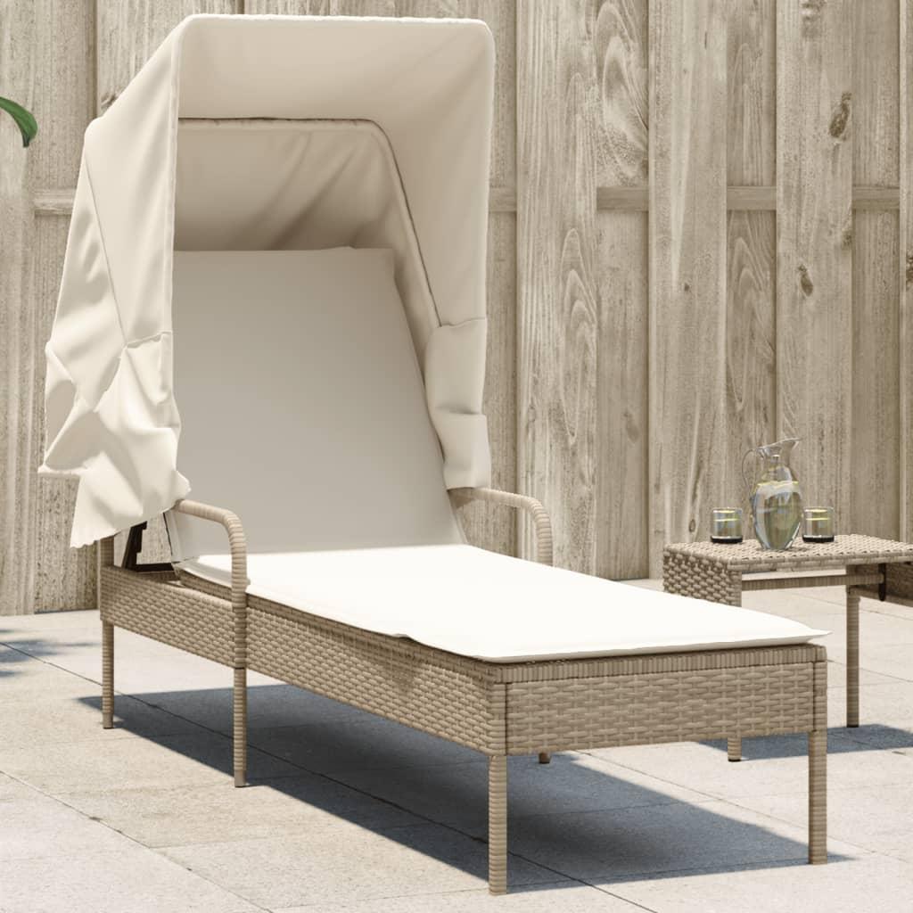 Loungesofa Med Baldakin Polyrattan - beige og cremefarvet / Uden bord