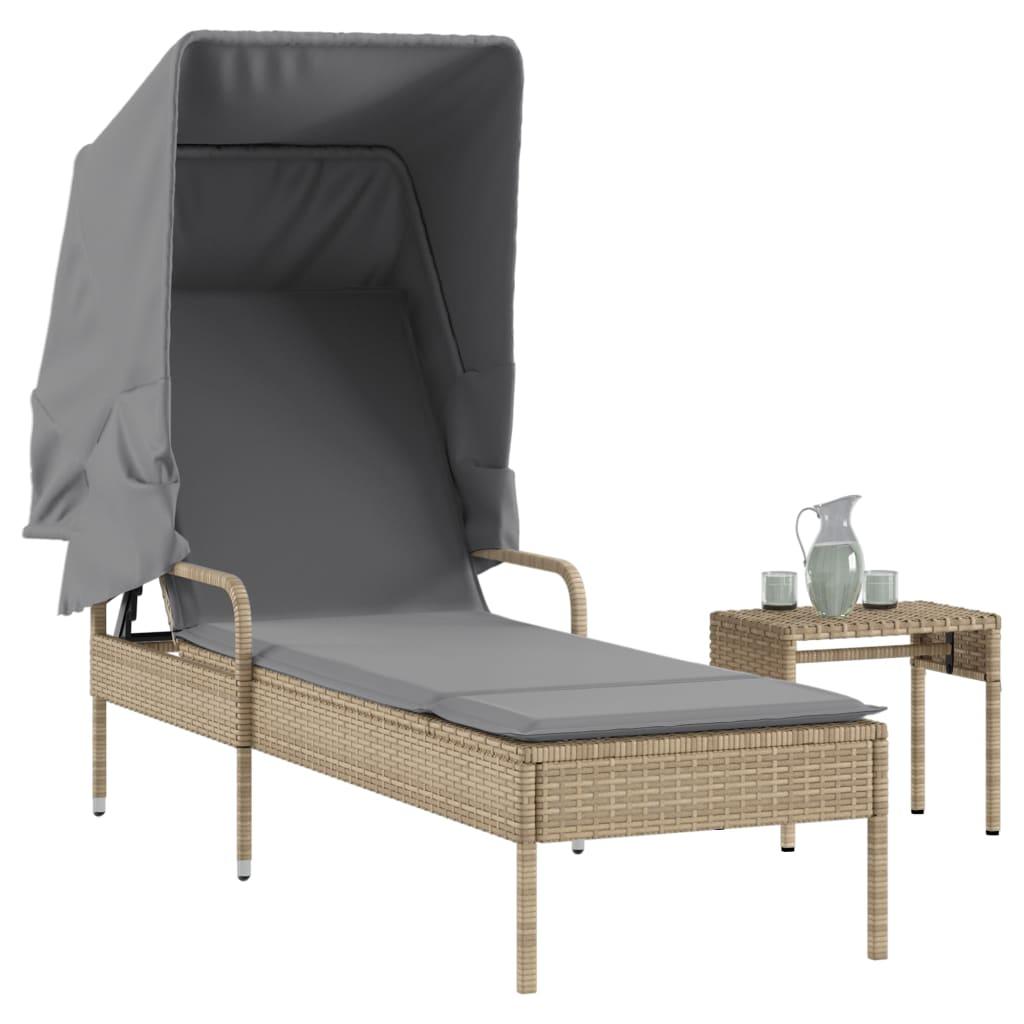 Liggestol med baldakin og bord polyrattan beige billede