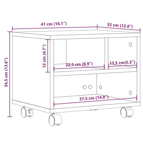 Printerstativ med hjul 41x32x34,5 cm hvid