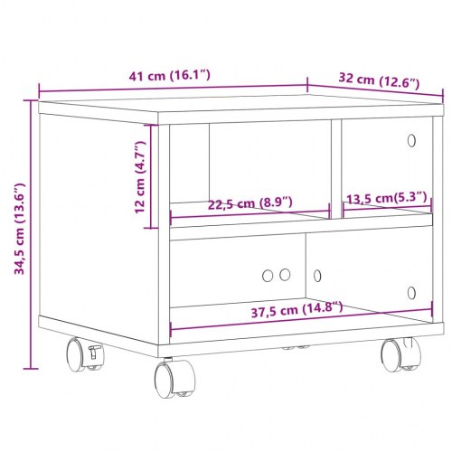 Printerstativ med hjul 41 x 32 x 34,5 cm - sonoma-eg