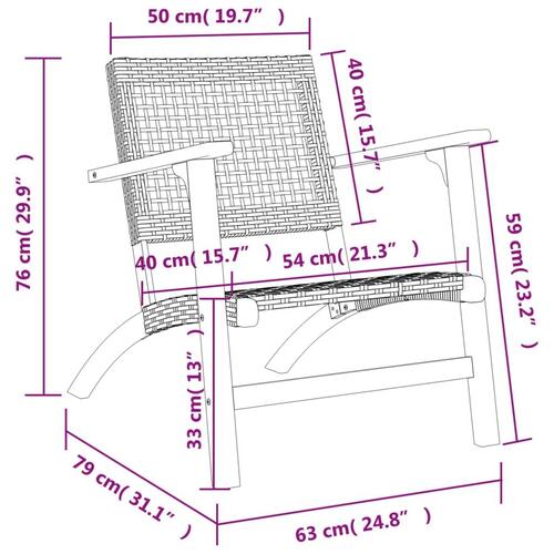 Havestole 2 stk. polyrattan og akacietræ sort